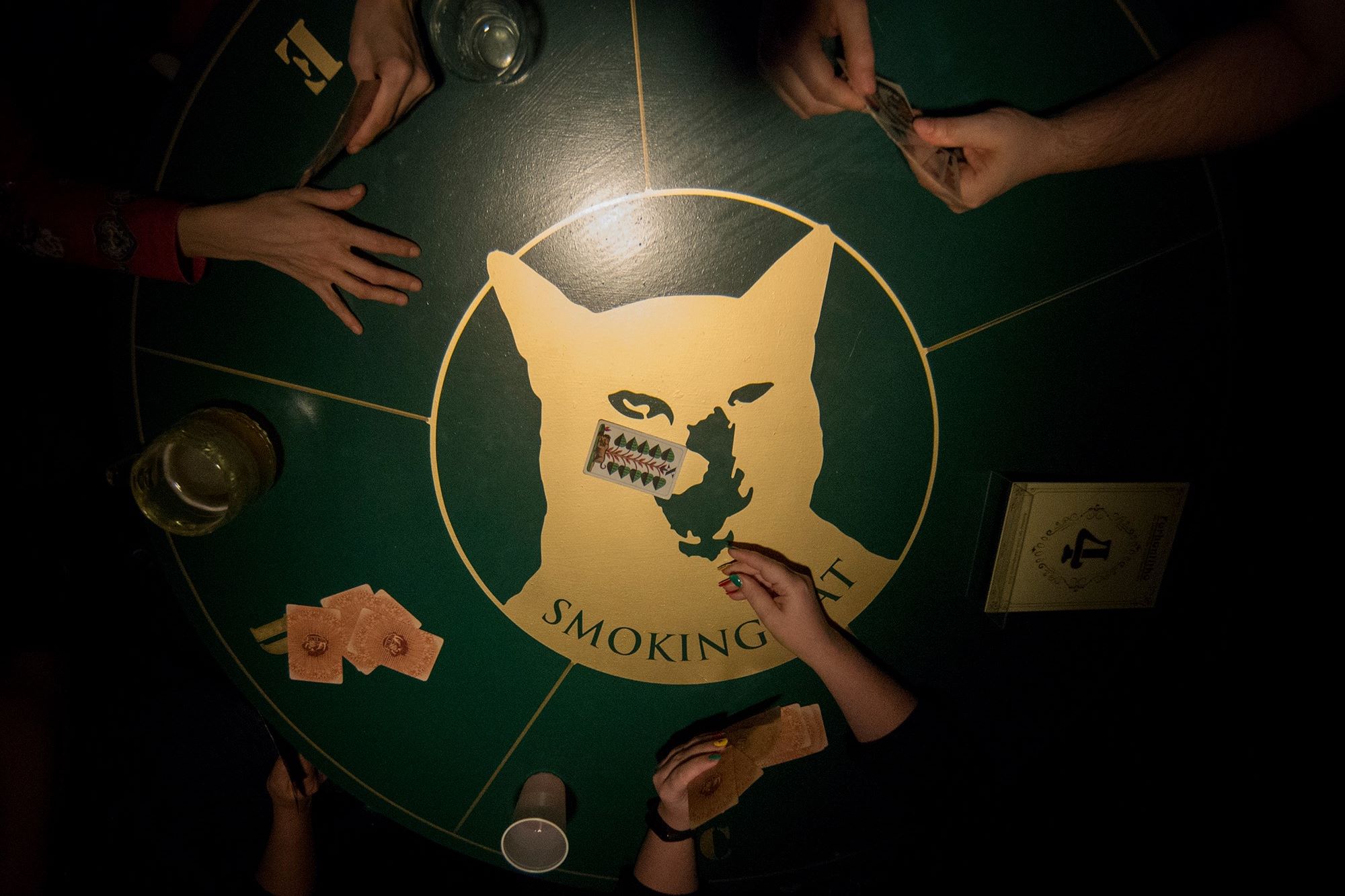 Smoking Cat card game round table